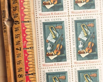 William F. Piper 40セント切手と日本・アメリカ20円切手セット ウィリアム・M・ハーネット切手40枚シート、アメリカ絵画、6セント切手