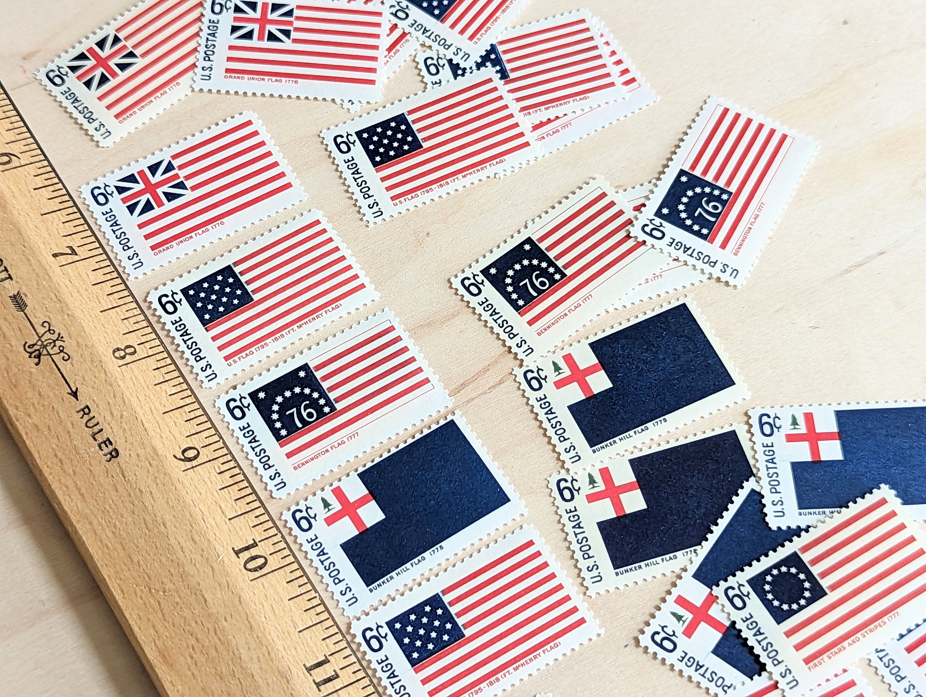 アメリカ国旗切手25枚、歴史的なアメリカ国旗、1968年未使用切手、6