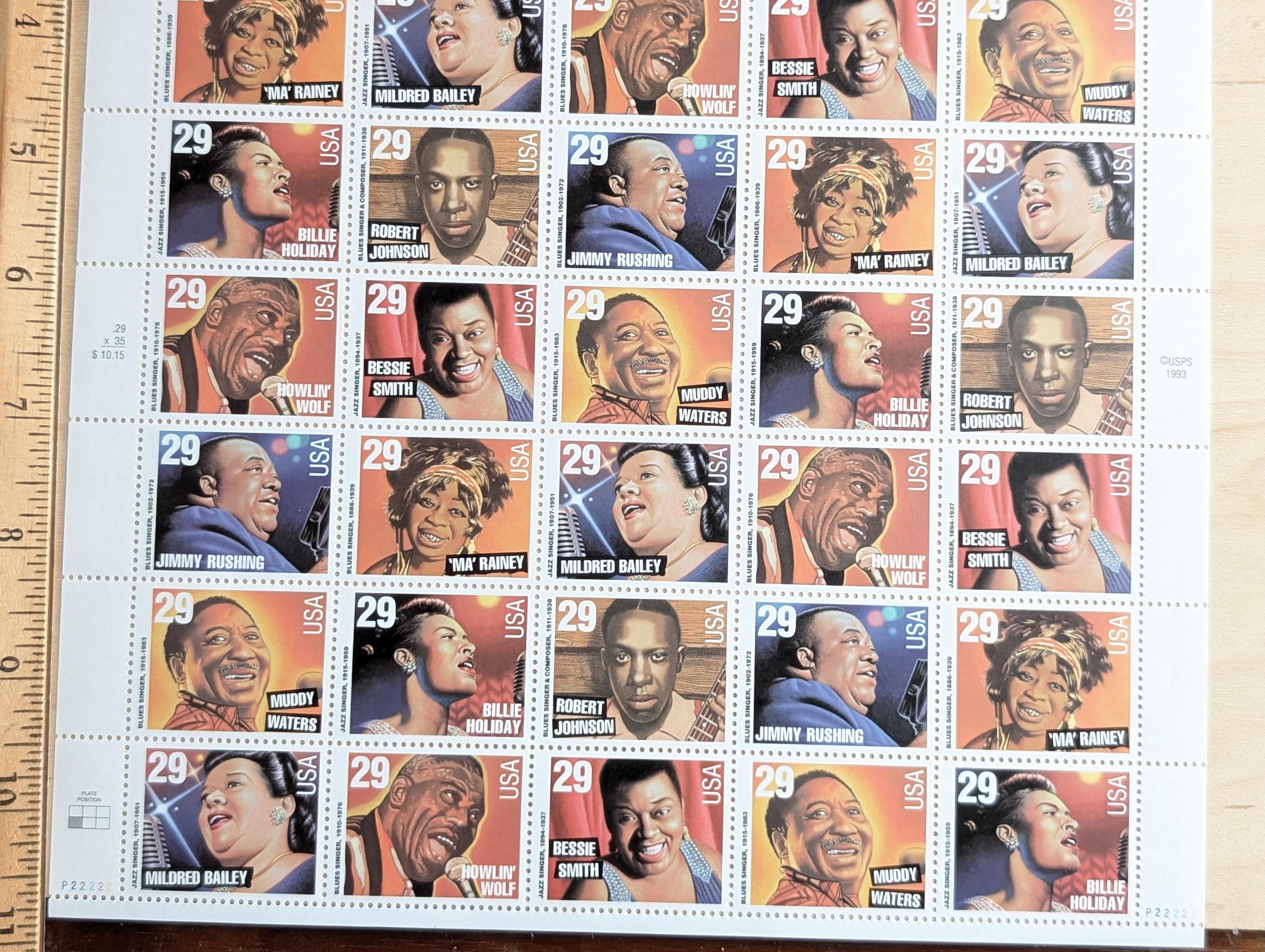 Sheet of 35 Jazz Singers/blues Singers Stamps, 1994, Legends of