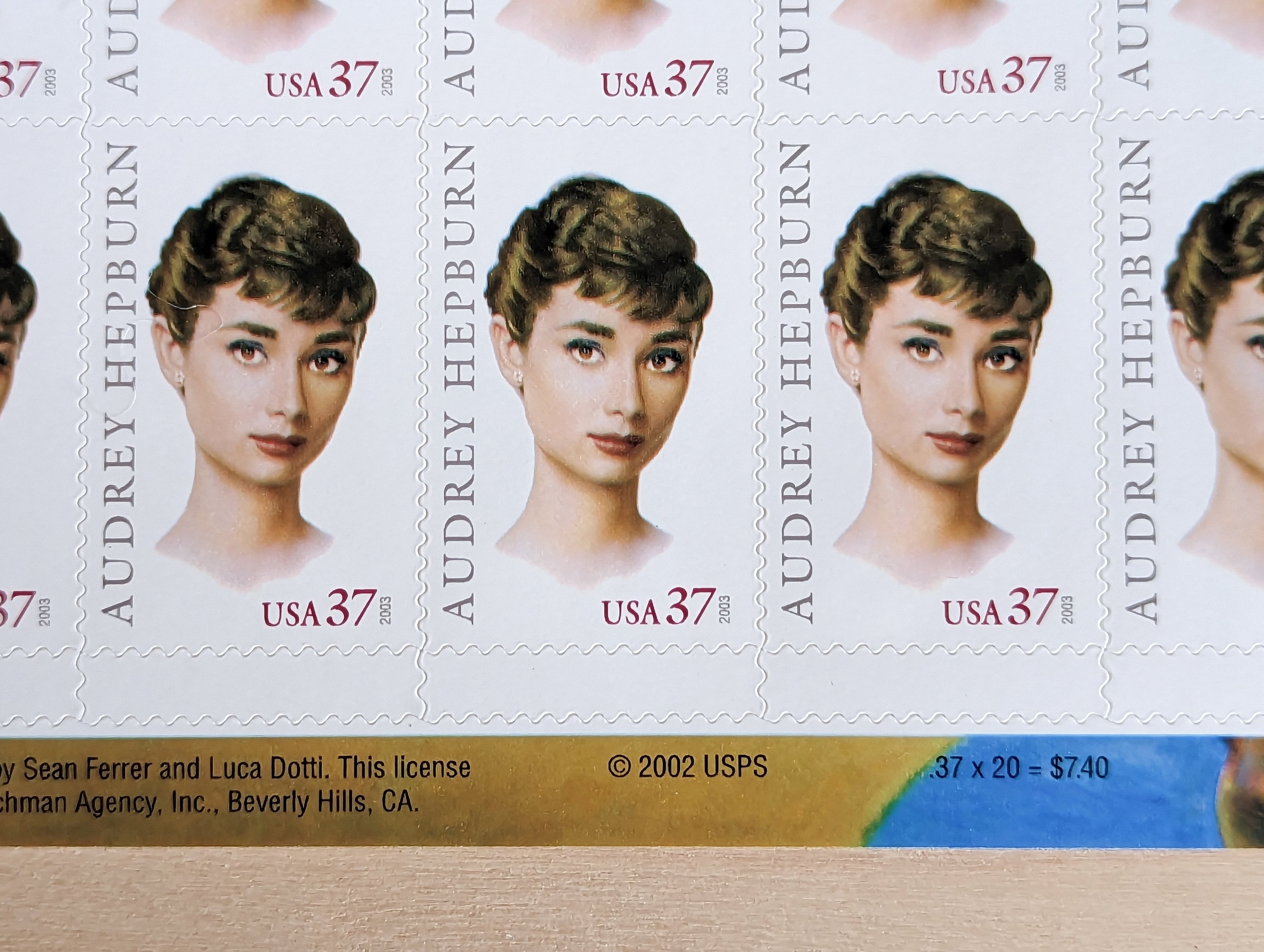 オードリー・ヘプバーン切手20枚セット、ヴィンテージ未使用USPS 37