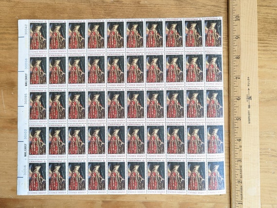 Sheet of 50 Christmas Angel Gabriel Van Eyck Gallery of Art Stamps