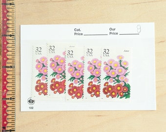 アスターフラワー切手5枚、ヴィンテージ未使用USPS 32セント切手、1998