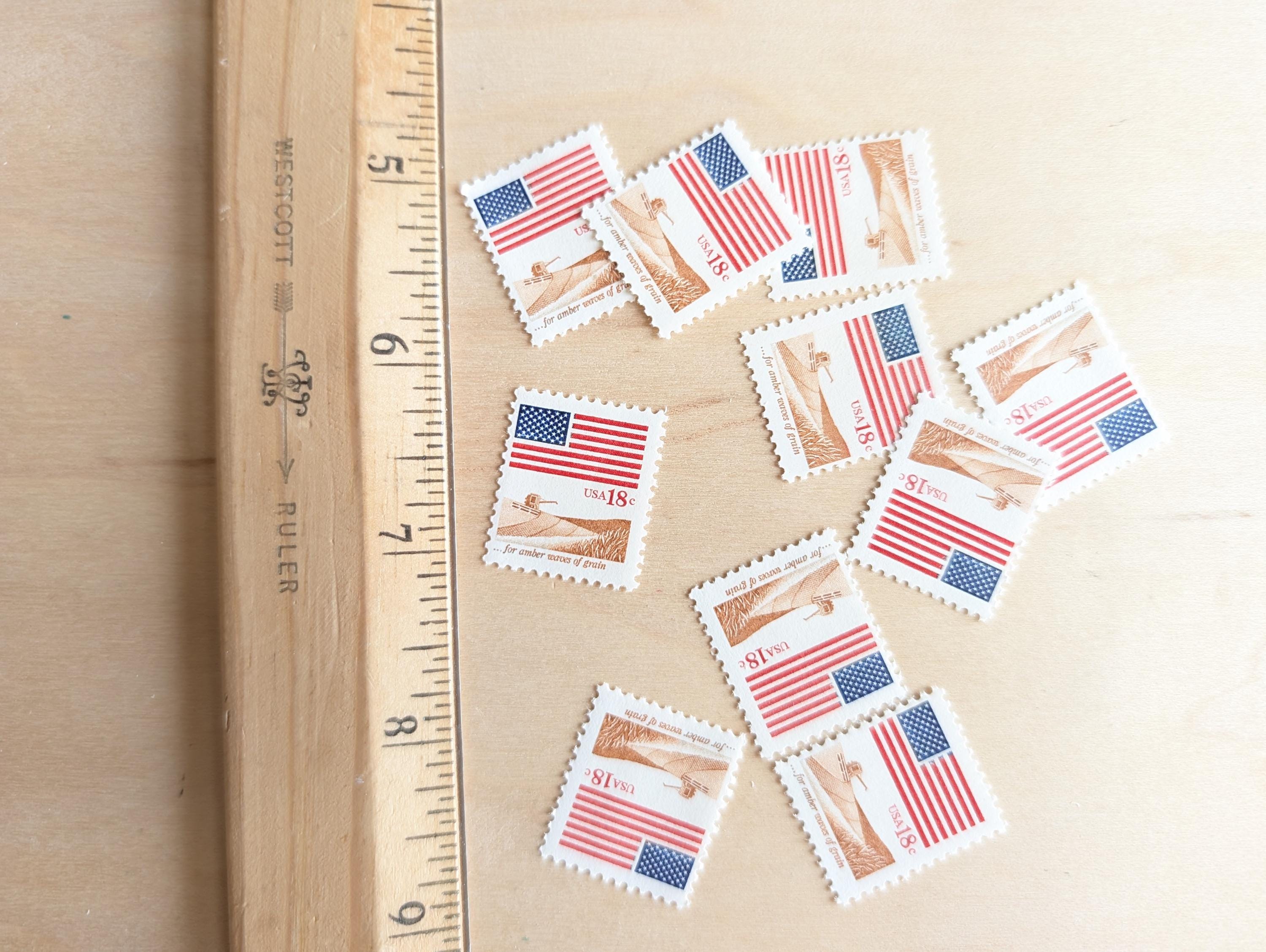 琥珀色の波模様のアメリカ合衆国国旗切手10枚、1981年未使用郵便切手