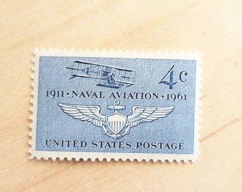 10 Naval Aviation Stamps, 4 Cent Unused Stamps, 1961, Vintage Collectible Stamps