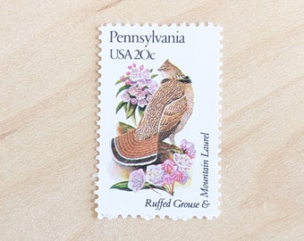 5 Pennsylvania State Stamps, Vintage Unused USPS 20 Cent Postage, State Bird and Flower, 1982 Gummed