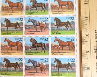 Sheet of 40 Horse Stamps, Appaloosa, Morgan, Quarter Horse, Saddlebred, 22 Cent, Unused Stamps, 1985, Vintage Collectible Stamps