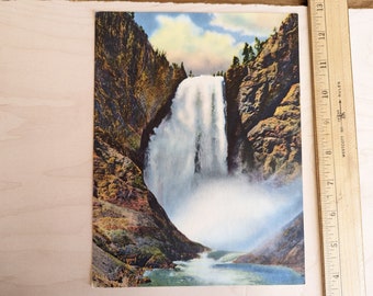 Unused Yellowstone National Park Giant Postcard, 1930, C. T. Colortone, 9x7 Inch Lower Falls Postcard