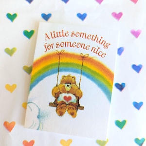 Papier cadeau et carte Tenderheart Care Bear, 1982, emballage d'origine, papier cadeau 40 x 50 cm et carte de 2,5 x 3,25 pouces, ancien stock neuf