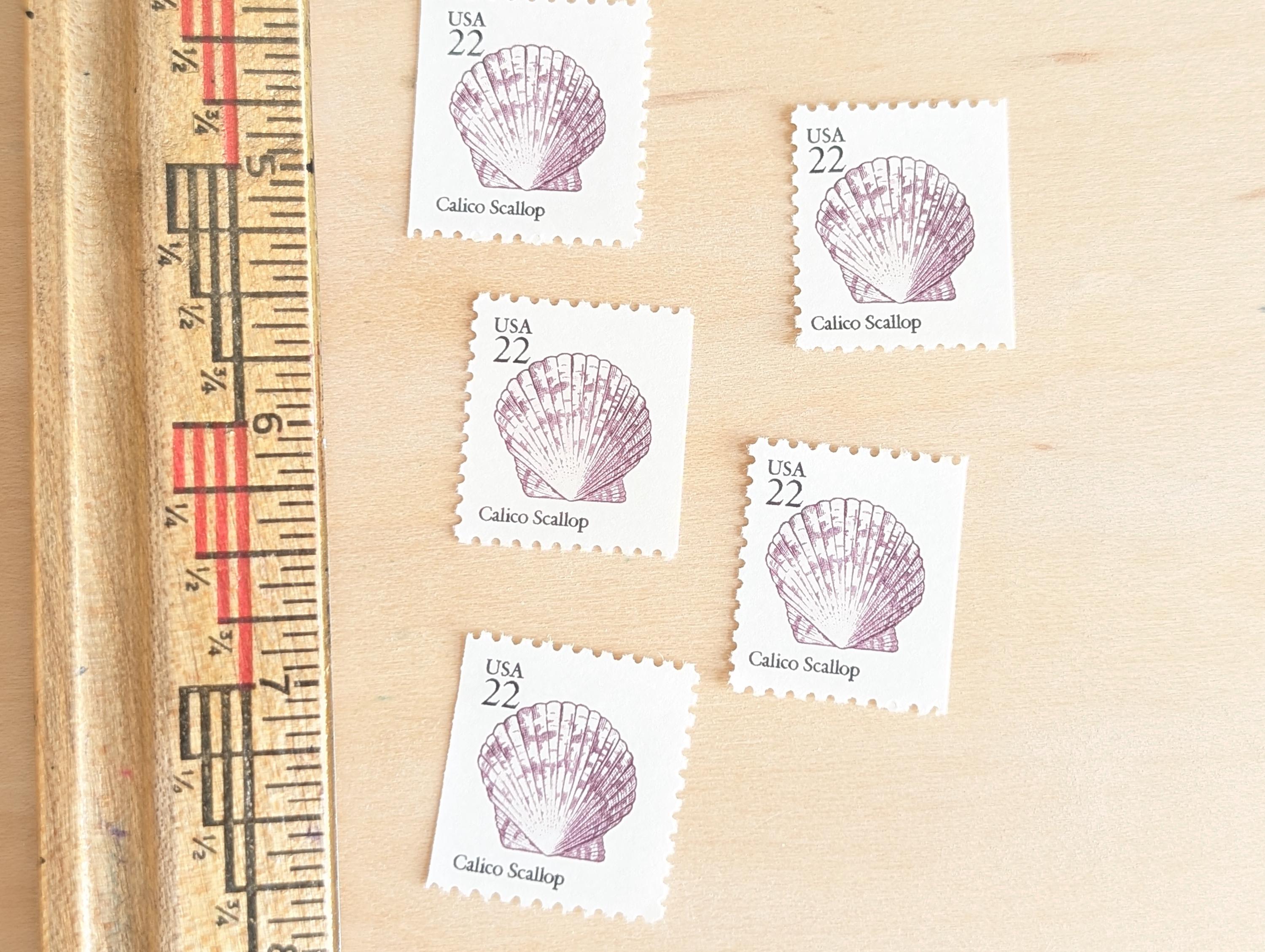 カリコホタテ貝殻切手5枚、ヴィンテージ未使用USPS 22セント切手、1985
