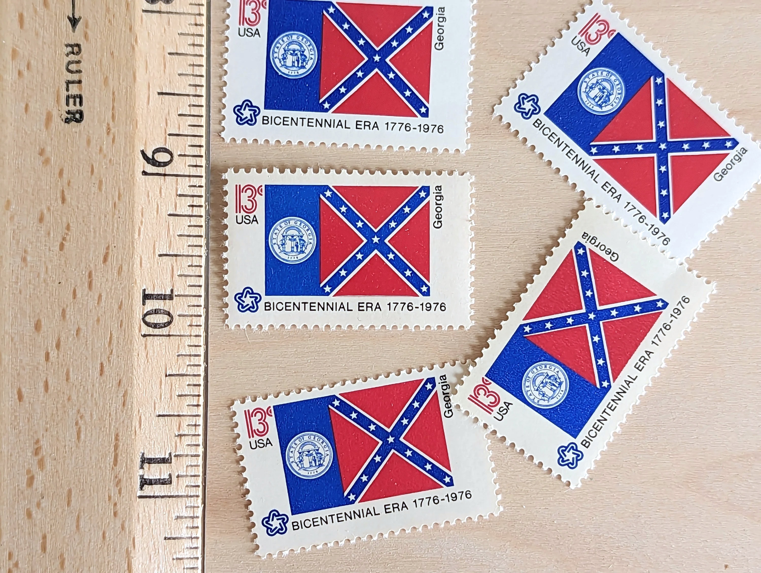 ジョージア州旗切手10枚セット、ヴィンテージ未使用USPS 13セント切手