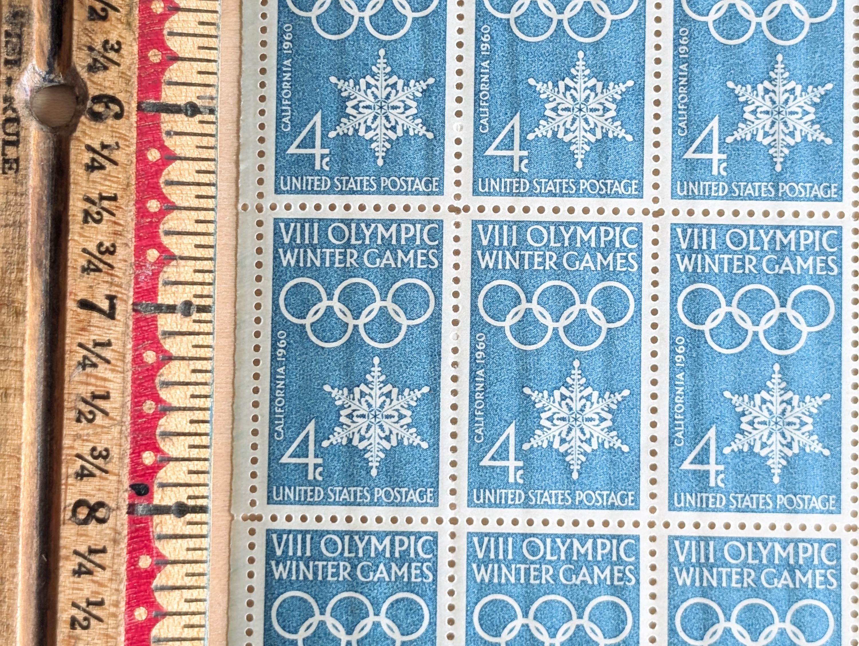 VIII Olympic Winter Games Stamps, Vintage Unused USPS 4 Cent VIII Olympic Winter Games Stamps, Vintage Unused USPS 4 Cent
