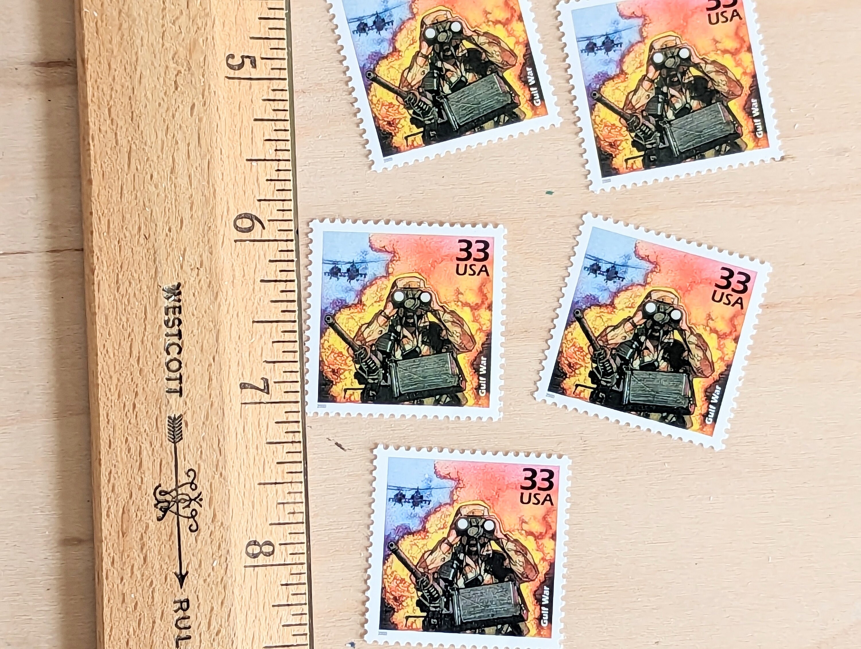 湾岸戦争切手5枚、ヴィンテージ未使用USPS 33セント切手、1990年代の