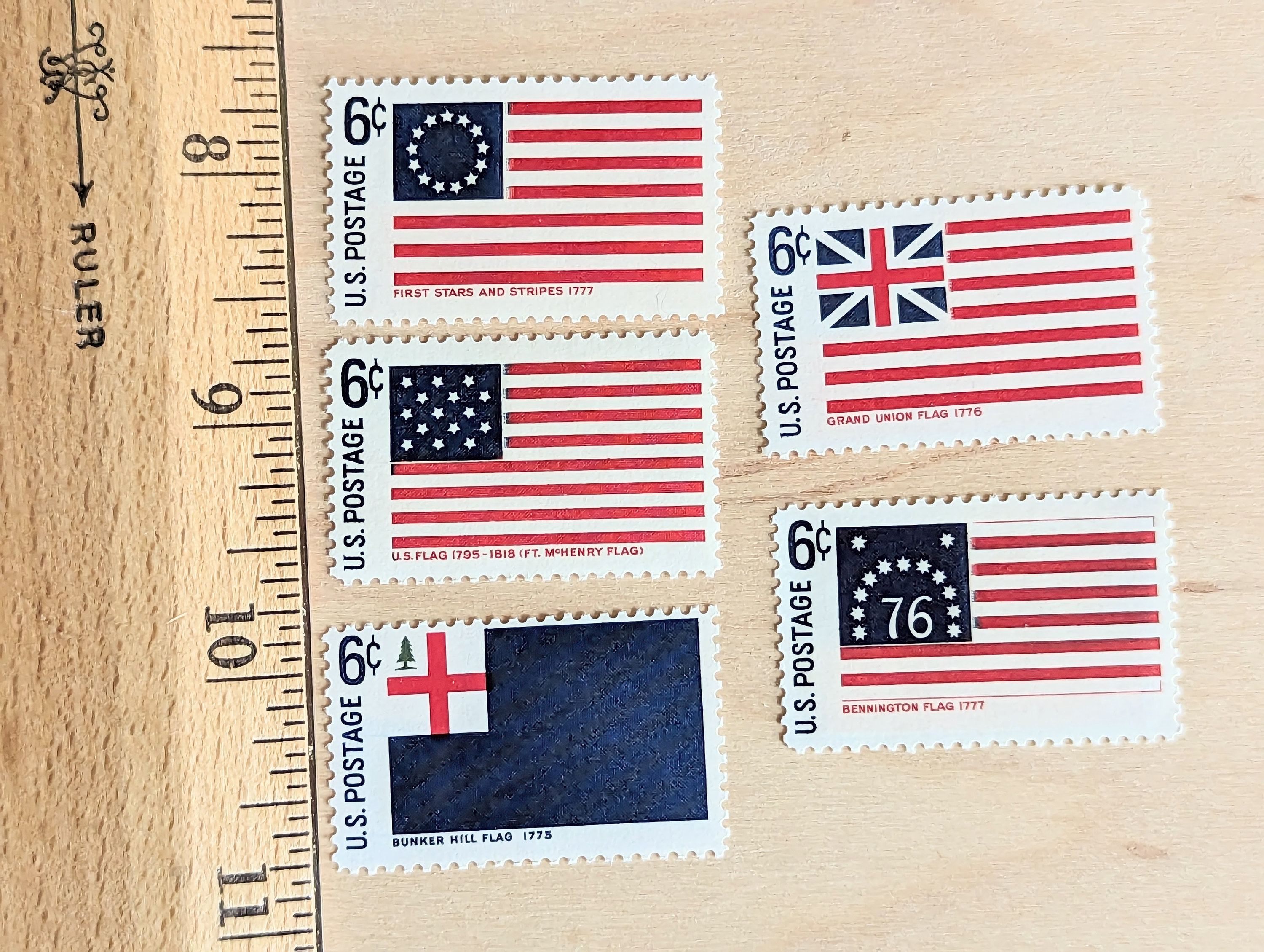 アメリカ国旗切手25枚、歴史的なアメリカ国旗、1968年未使用切手、6