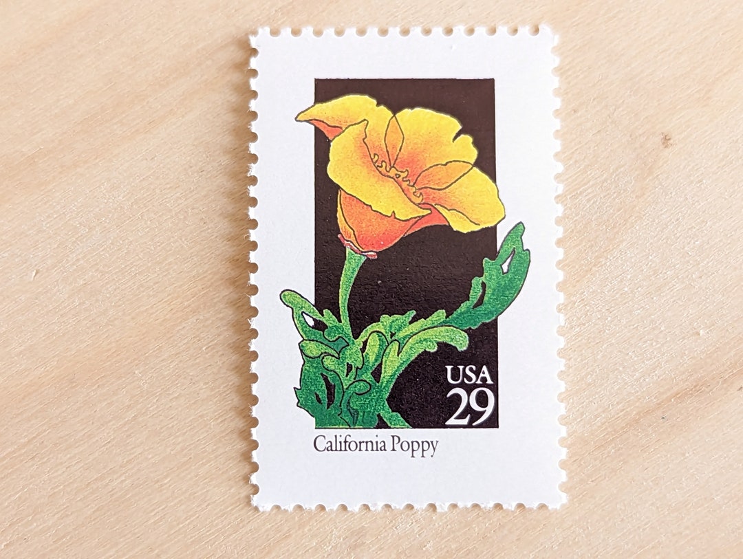 5 California Poppy Wildflower Stamps, Vintage Unused USPS 29 Cent ...