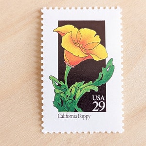 5 California Poppy Wildflower 29 Cent Stamps, 1992, Vintage Collectible Stamps