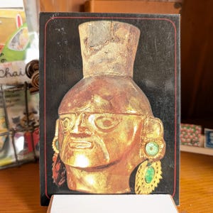 Cartão postal artístico com copo de retrato dourado não utilizado, Lima, Peru