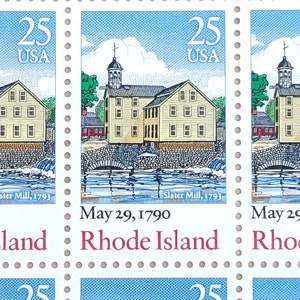 Hoja de 50 sellos de Rhode Island, sellos postales sin usar, sellos de 25 centavos de 1989, sellos estatales