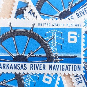 10 selos de navegação do rio Arkansas, selos postais não utilizados de 1967, selos de 6 centavos