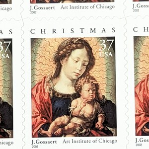 Hoja de 20 sellos de J. Gossaert de la Virgen con el Niño, sellos postales navideños sin usar de 2002, sellos de 37 centavos, sellos autoadhesivos, arte de Chicago