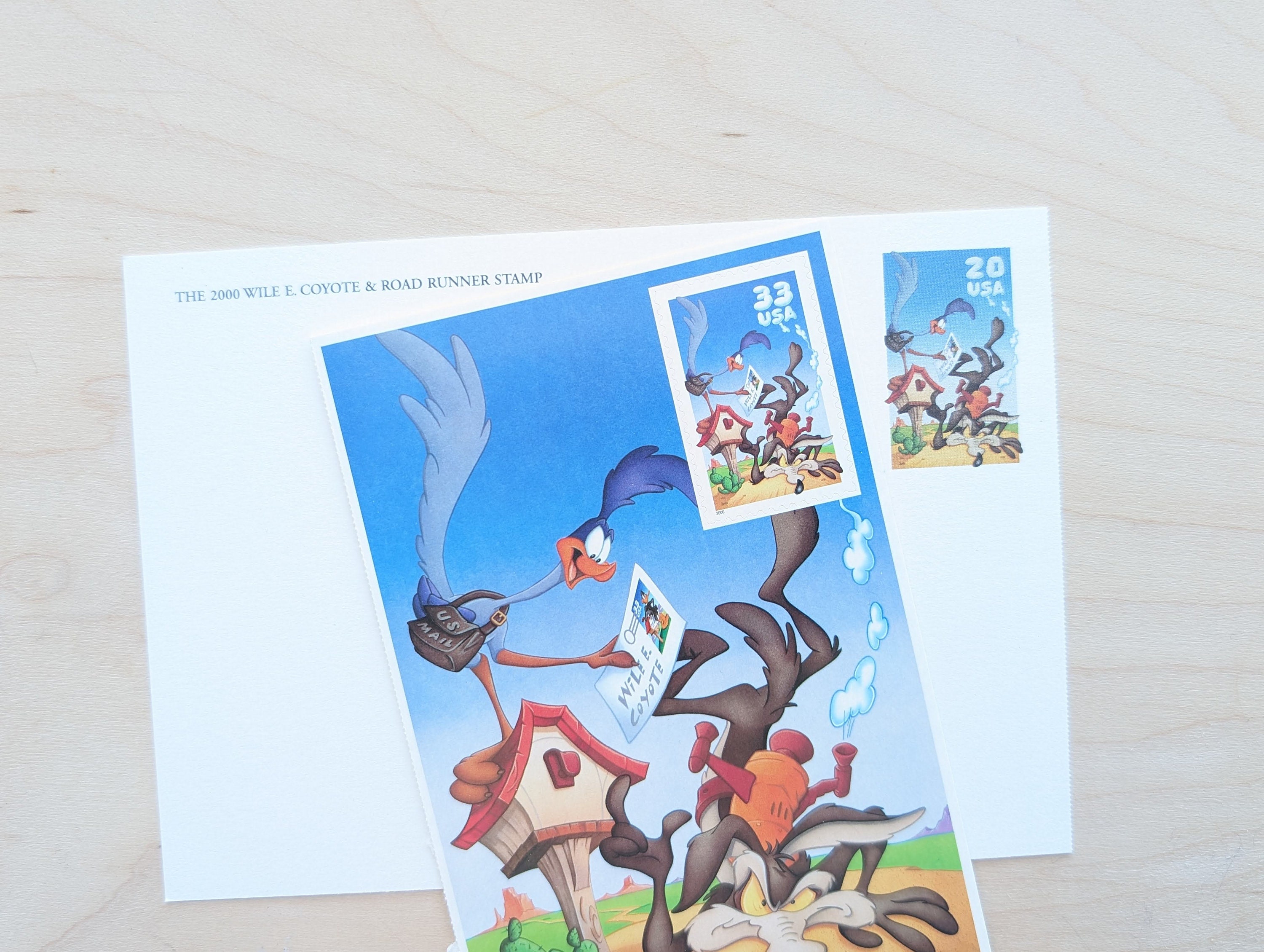 Wile E. Coyote & Road Runner Postcard, Looney Tunes 2000 20 Cent 