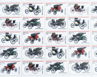 アンティークカー切手シート25枚、1994年未使用32セント米国郵便切手