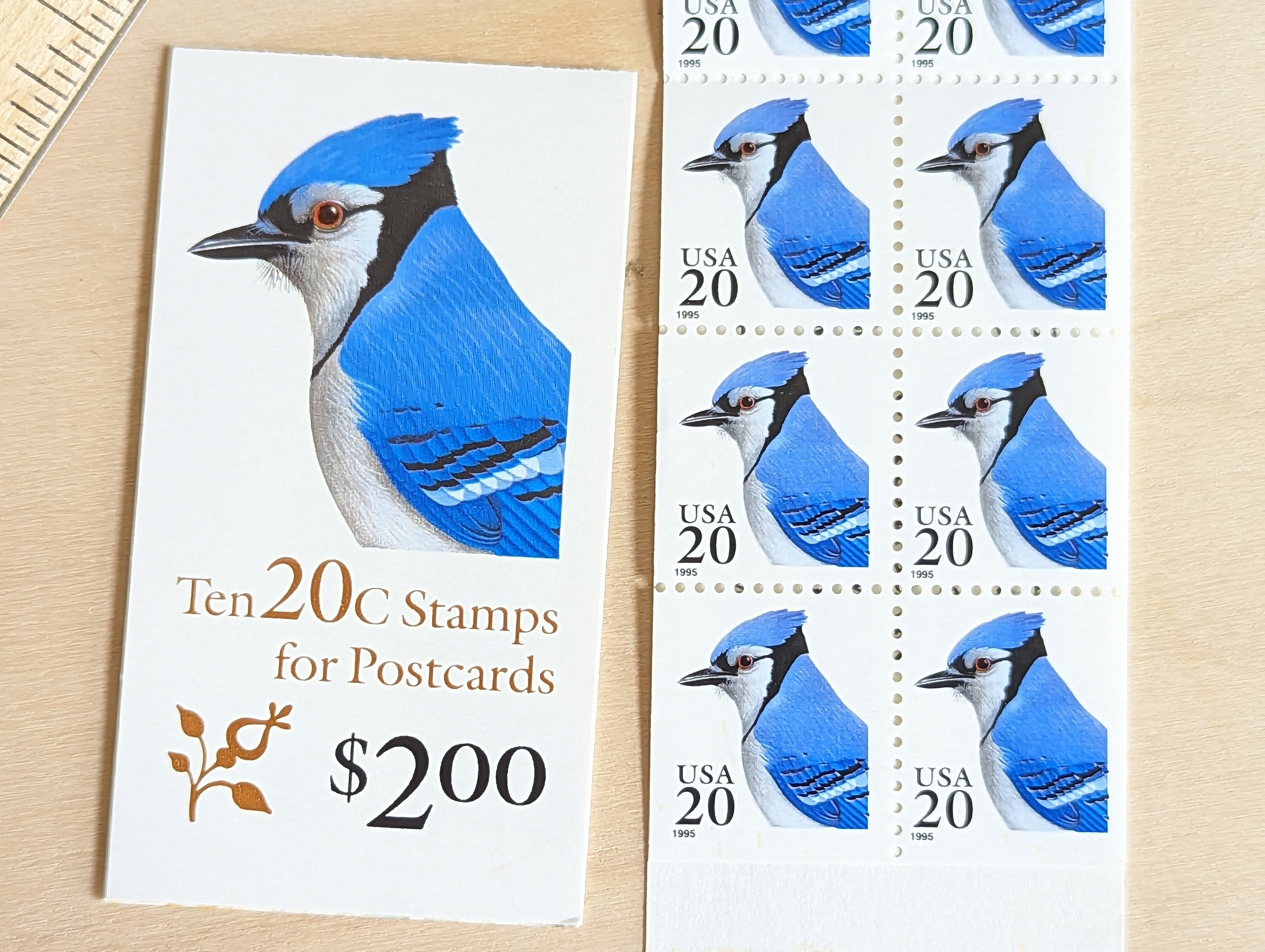 Booklet of 10 Blue Jay Stamps, Vintage Unused USPS 20 Cent Postage