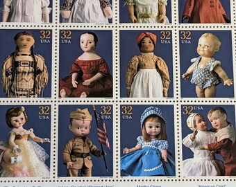 切手。アメリカ32セント切手。 クラシックアメリカンドール切手、1996年、32セント切手15枚