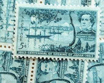 10 Centennial of Opening Japan Stamps, Vintage Unused USPS 3 Cent Stamps, 1953 Gummed