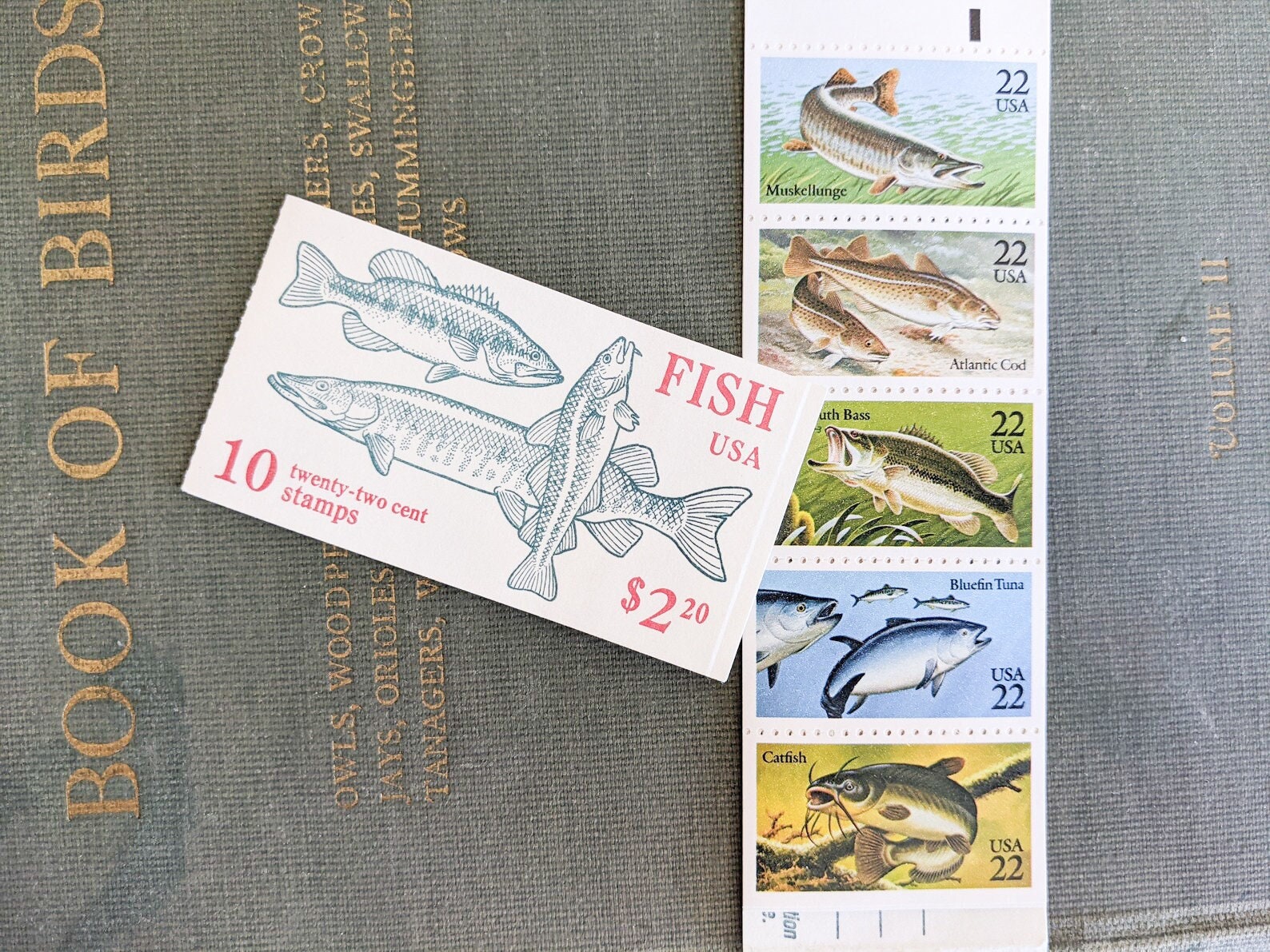1986年発行 魚柄切手帳、米国郵政公社（USPS）切手 22セント、10枚綴り