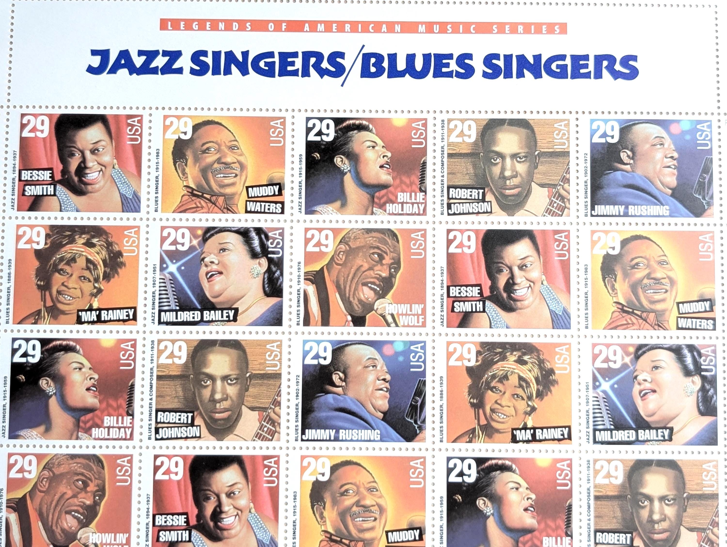 Sheet of 35 Jazz Singers/blues Singers Stamps, 1994, Legends of
