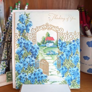 Senden Sie eine Vintage Grußkarte, Thinking of You Gartenkarte, 4 Optionen für den Versand, 15 x 12 cm