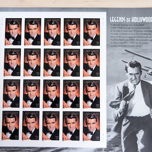 Cary Grant Unused US Stamp Sheet, 2002, Sheet of 20, 37 Cent Stamps, Legends of Hollywood, Vintage Collectible Stamps