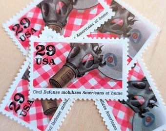5 Civil Defense Stamps, 29 Cent USPS Postage Stamps, 1941: A World at War, 50th Anniversary of WWII, 1991 Gummed