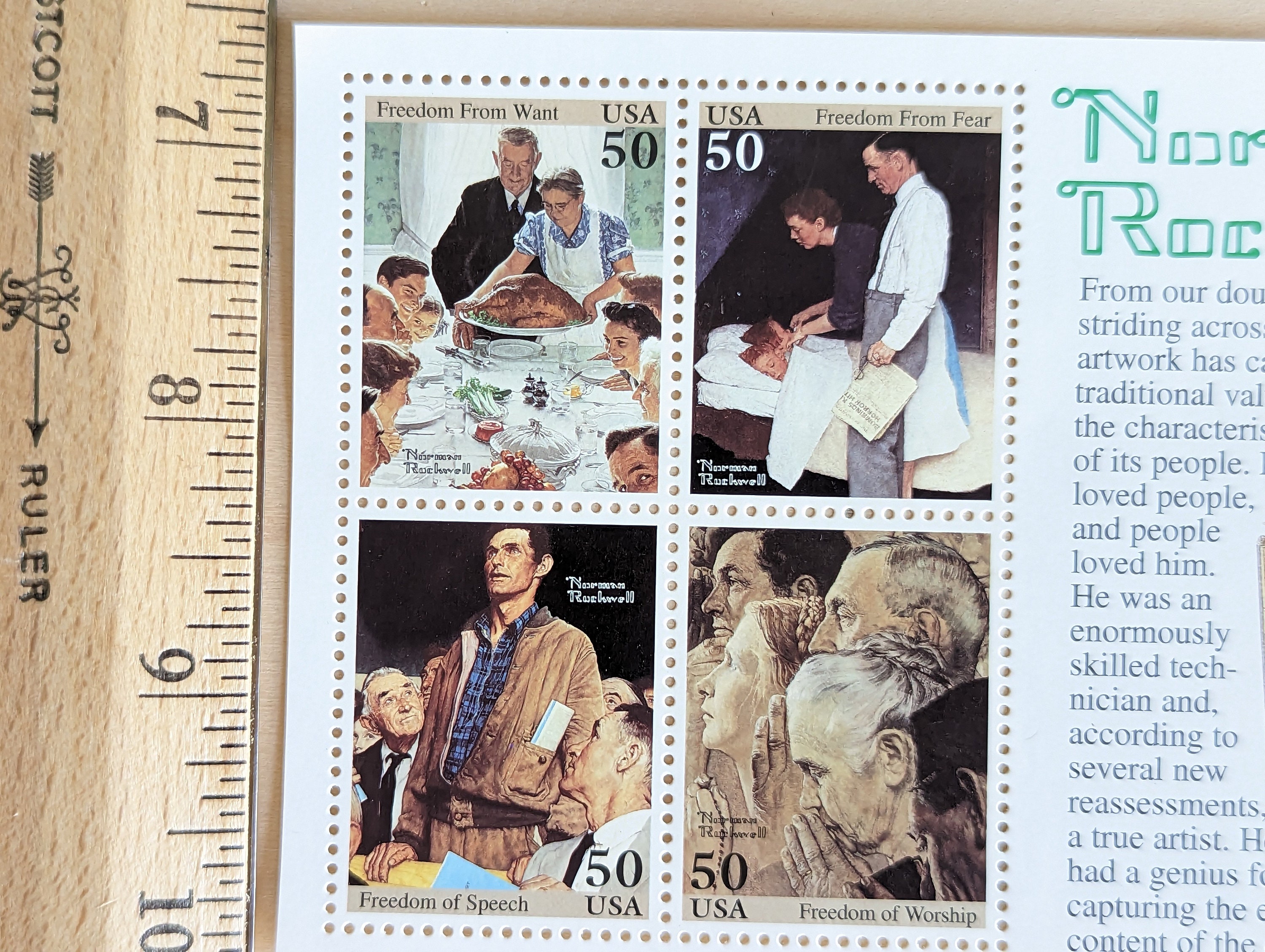ノーマン・ロックウェル 29セント切手50枚入りシート ノーマン・ロックウェル記念切手シート、1993年未使用切手、50セント
