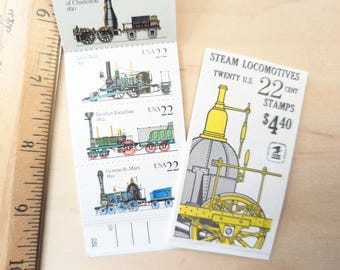 1987 Booklet of Twenty 22 Cent Stamps, Steam Locomotives, Train Stamps, Commemorative Stamps, Vintage Collectible Stamps