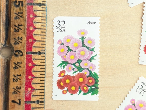 アスターフラワー切手5枚、ヴィンテージ未使用USPS 32セント切手、1998
