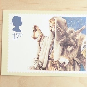 Ongebruikte kerst (aankomst in Bethlehem) stempel briefkaart, Yvonne Gilbert, House of Questa, Londen, Engeland