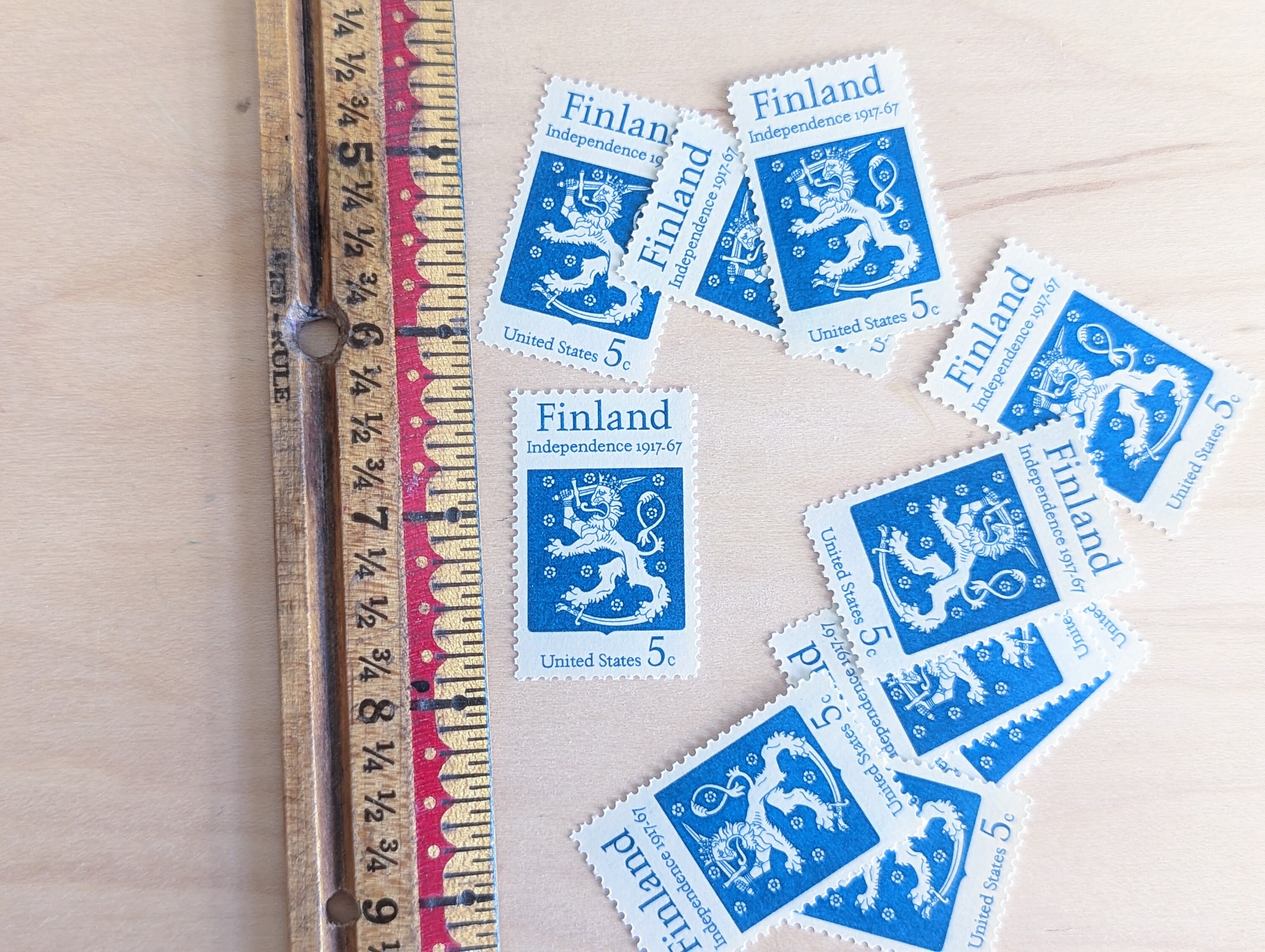 フィンランド独立記念切手10枚、1967年未使用切手、5セント切手