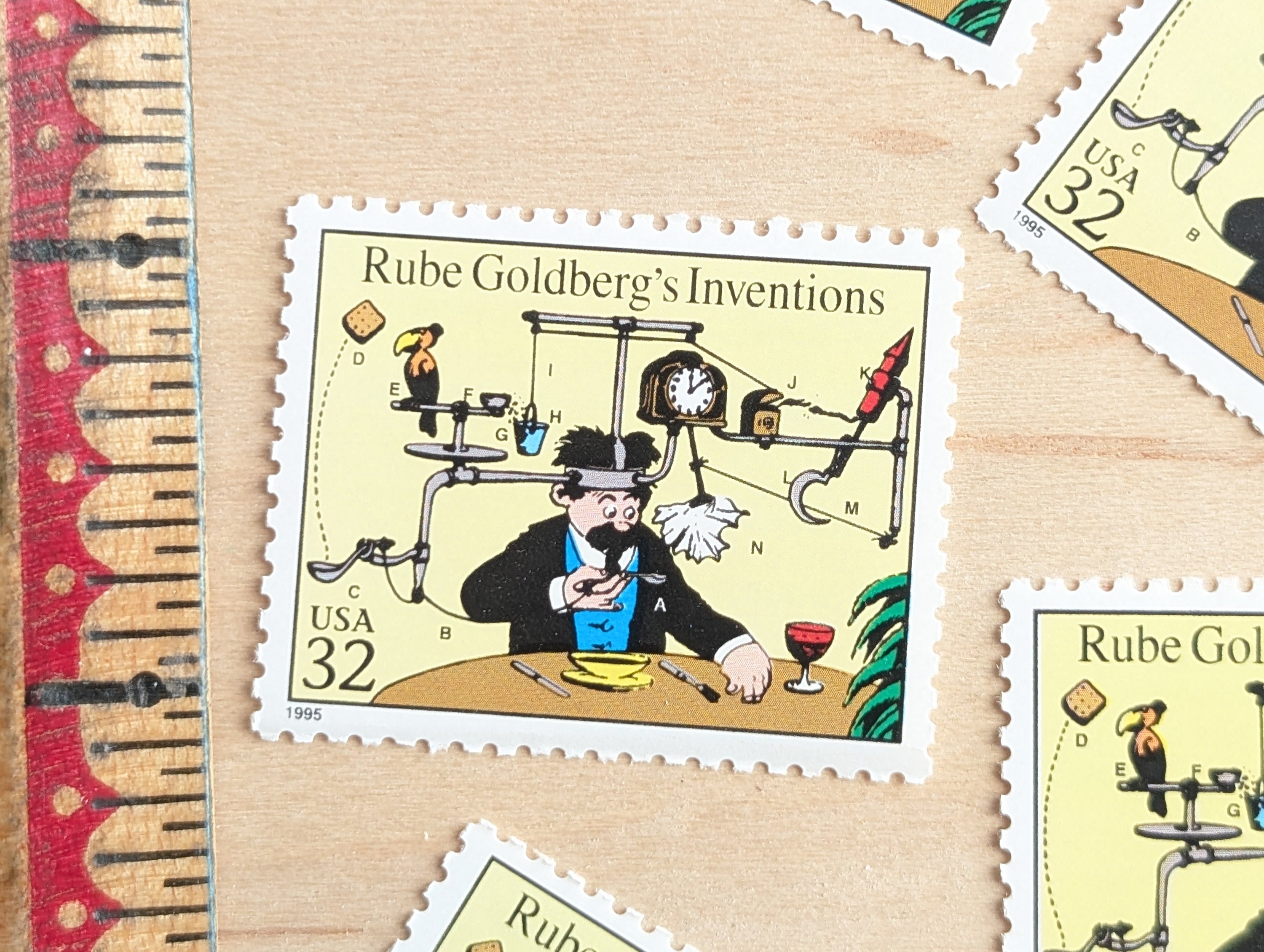 5 Rube Goldberg's Inventions Stamps, Vintage Unused USPS 32 Cent ...