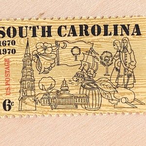 10 selos do tricentenário da Carolina do Sul, selos postais não utilizados de 1970, selos de 6 centavos