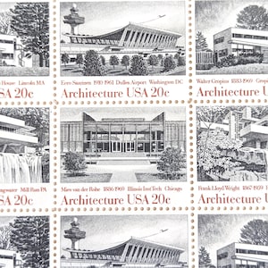 Hoja de 40 sellos de arquitectura, 1982, sellos postales de EE. UU., 20 centavos, franqueo sin usar