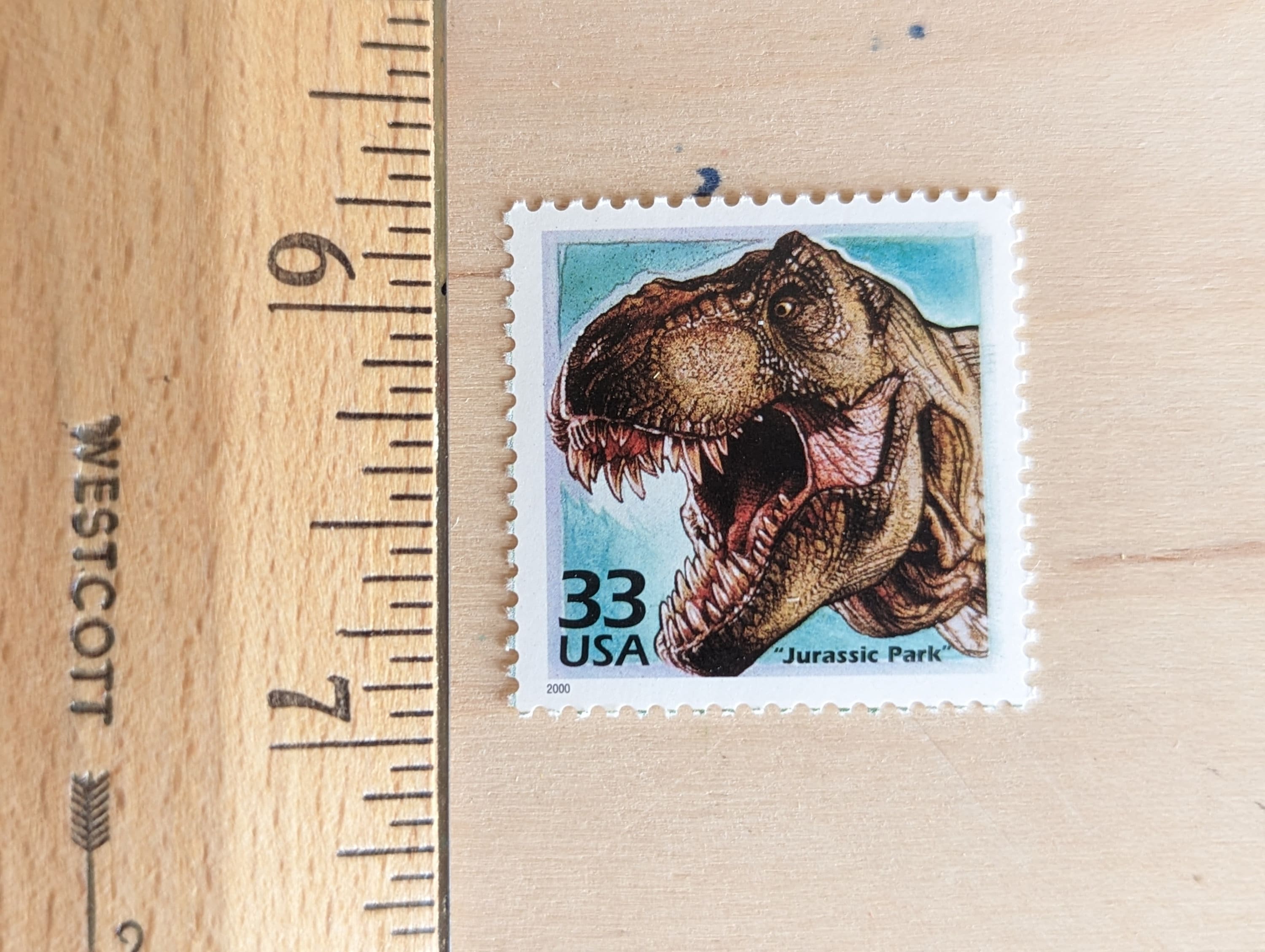 ジュラシックパーク切手5枚、ヴィンテージ未使用USPS 33セント切手