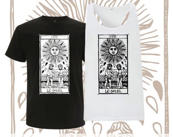 LE SOLEIL Tarot de Marseille T-shirt&quot; Tarot the SUN arcane oversize, crop, tank top, rolled up sleeves. Marseille cards