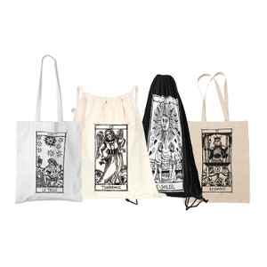 TOTE bag/ DRAWSTRING bag  "Tarot de Marseille" borsa sacca Tarocchi Le Chariot,La Temperance,L'etoile,Le Soleil