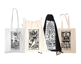 TOTE bag/ DRAWSTRING bag "Tarot de Marseille" Tarocchi  Le Chariot,La Temperance,L'etoile,Le Soleil SUN-star