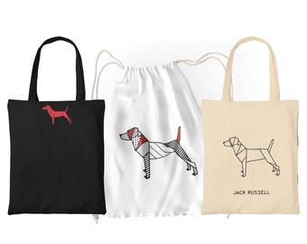 Tote BAG DRAWSTRING dog ORIGAMI akita, jack russel, collie, golden retriever, boxer, airedale, borden collie, greyhound