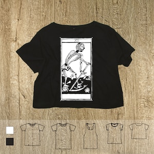 T-shirt MORT Tarot de Marseille" Tarot DANSE MACABRA Cartes de Marseille t-shirt oversize, crop tank top manches retroussées coton bio