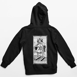 Felpa con cappuccio unisex "Tarot de Marseille" Tarocchi  La Force, XIV- La Temperance   XII- Le Pendu   XIX- Le Soleil X-La Roue De Fortune