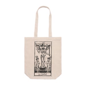 TOTE bag Borsa con Soffietto - Tarot De Marseille Le Diable - Poliestere Morbido e Resistente - Manici Lunghi 70 cm