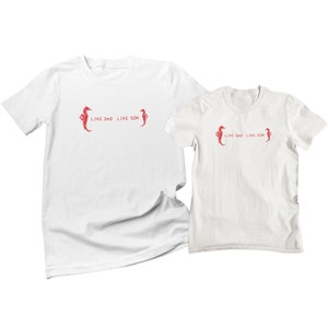 Pair of dad and son Father&#39;s Day &#39;Like Dad Like Son&#39; T-shirt ORIGAMI SEAHORSE